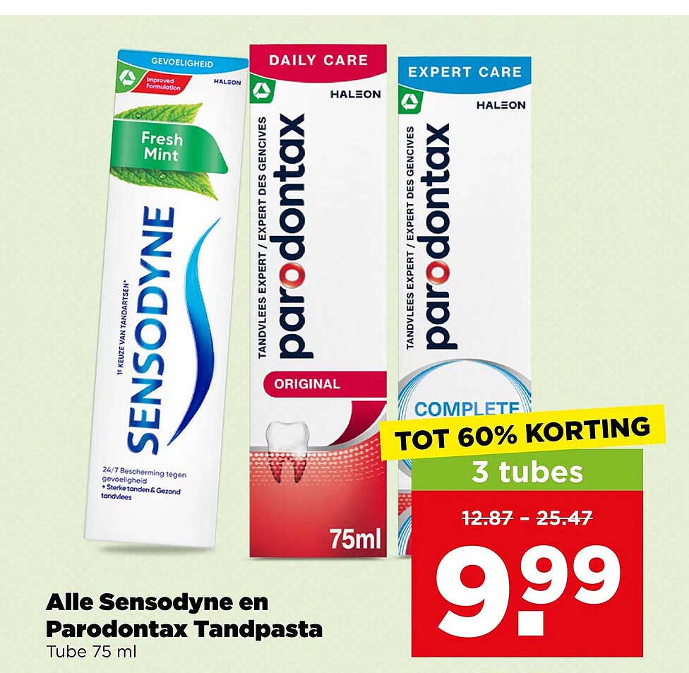 Alle Sensodyne en Parodontax Tandpasta Tube 75 ml TOT 60% KORTING 3 tubes