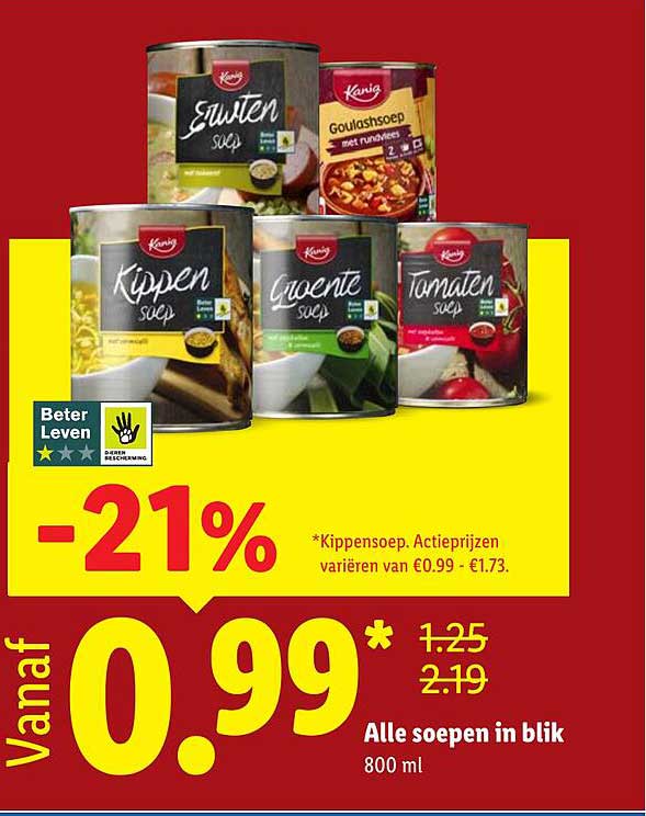 Alle soepen in blik 800 ml -21%