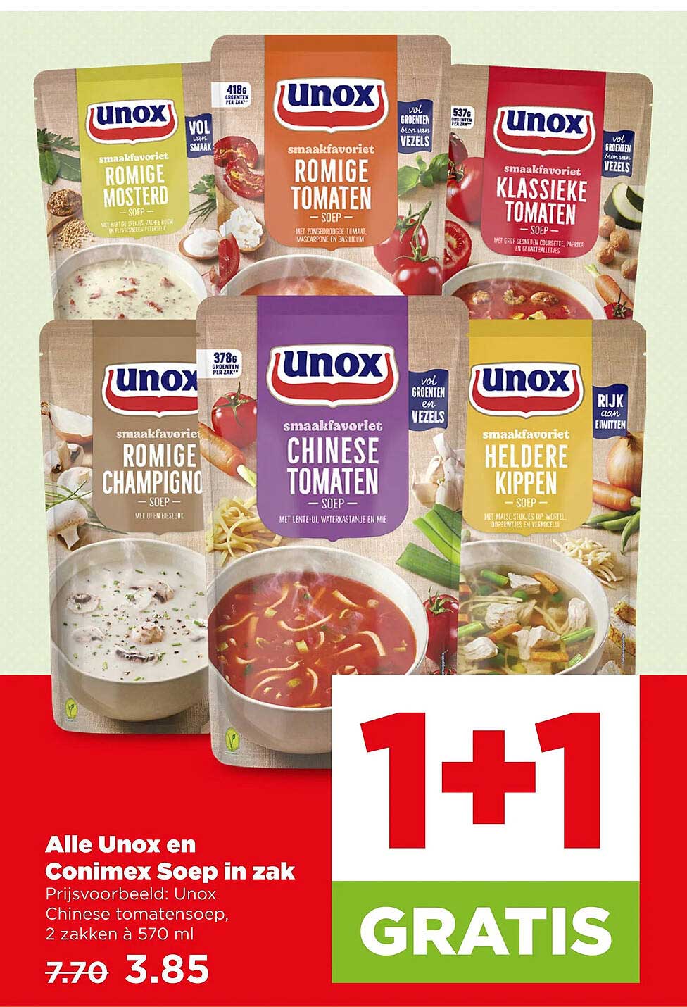 Alle Unox en Conimex Soep in zak 1+1 gratis