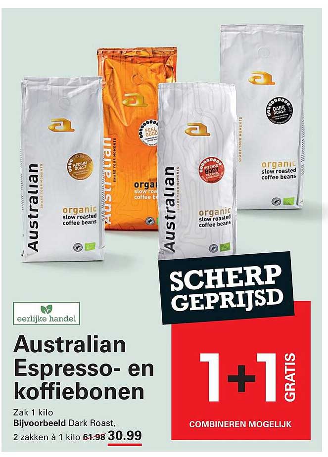 Australian Espresso- en koffiebonen 1+1 gratis