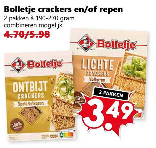 Bolletje crackers en/of repen 2 pakken à 190-270 gram combineren mogelijk