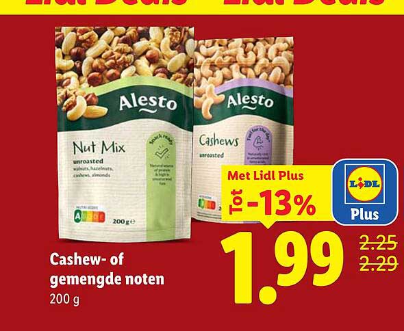 Cashew- of gemengde noten 200 g