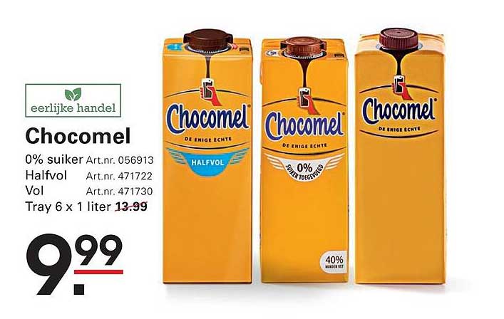 Chocomel 0% suiker Art.nr. 056913 Halfvol Art.nr. 471722 Vol Art.nr. 471730 Tray 6 x 1 liter