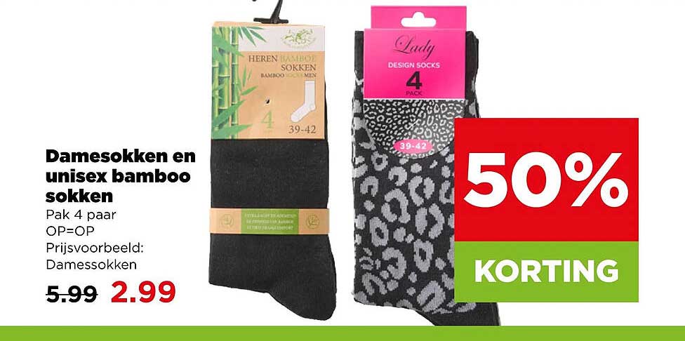 Damesokken en unisex bamboo sokken Pak 4 paar OP=OP Prijsvoorbeeld: Damesokken 50% KORTING