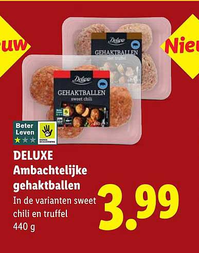 DELUXE Ambachtelijke gehaktballen In de varianten sweet chili en truffel 440 g