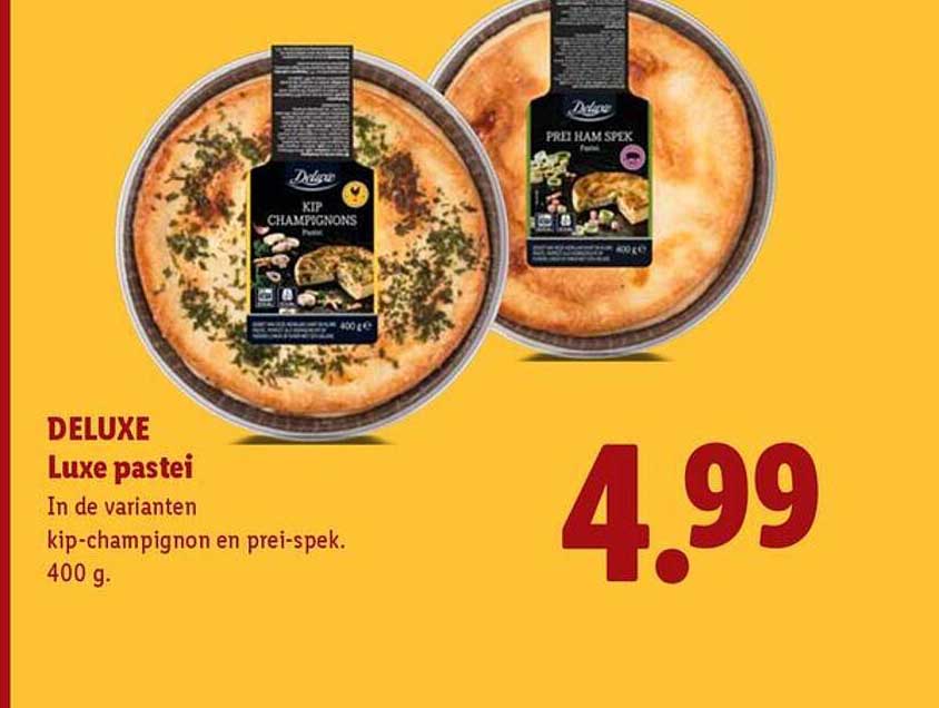 DELUXE Luxe pastei in de varianten kip-champignon en prei-spek, 400 g
