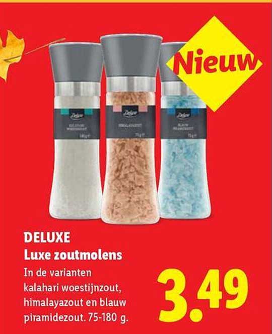 DELUXE Luxe zoutmolens In de varianten kalahari woestijnzout, himalayazout en blauw piramidezout. 75-180 g. Nieuw