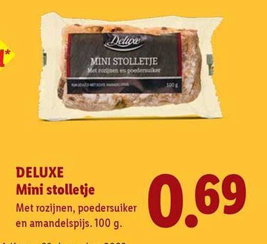 DELUXE Mini stolletje Met rozijnen, poedersuiker en amandelspijs. 100 g.