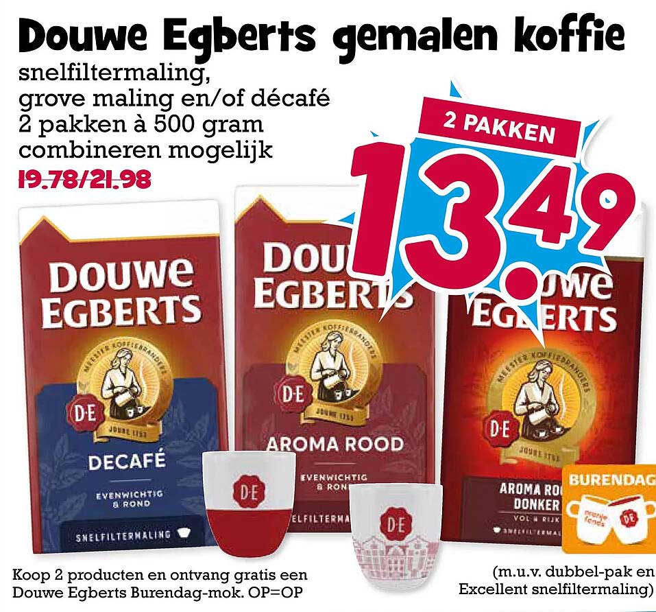 Douwe Egberts gemalen koffie snelfiltermaling, grove maling en/of décafé 2 pakken à 500 gram combineren mogelijk 2 PAKKEN