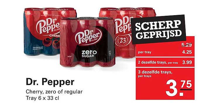 Dr. Pepper Cherry, zero of regular Tray 6 x 33 cl SCHERP GEPRIJSD