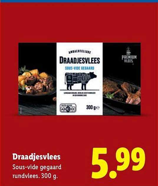 Draadjesvlees Sous-vide gegaard rundvlees, 300 g.
