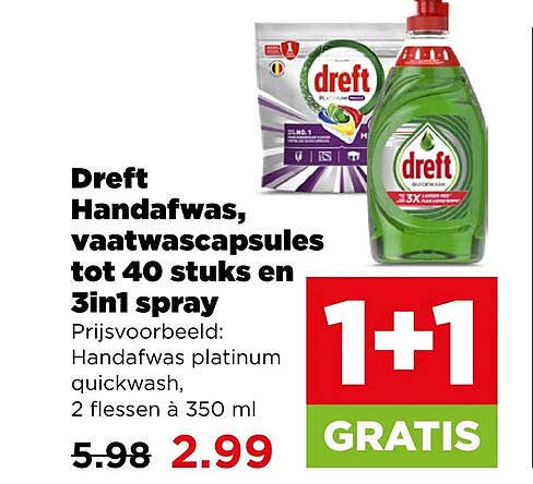 Dreft Handafwas, vaatwascapsules tot 40 stuks en 3in1 spray 1+1 GRATIS