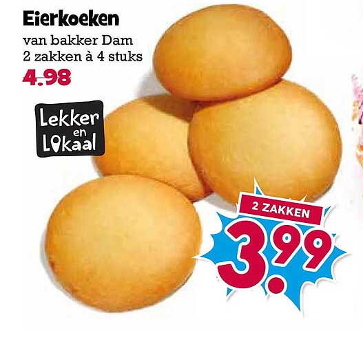 Eierkoeken van bakker Dam 2 zakken à 4 stuks