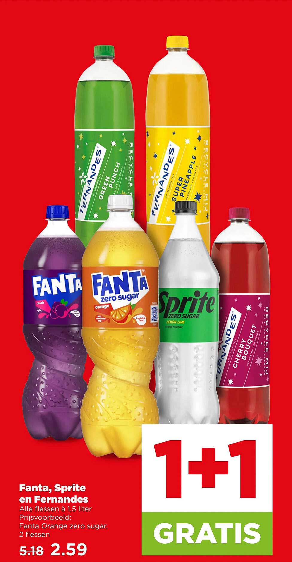 Fanta, Sprite en Fernandes 1+1 gratis