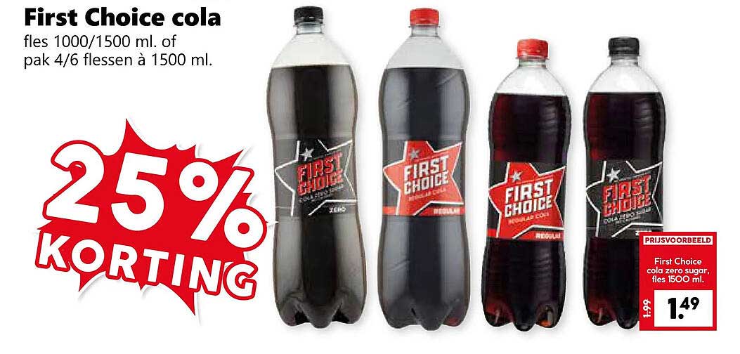 First Choice cola 25% korting