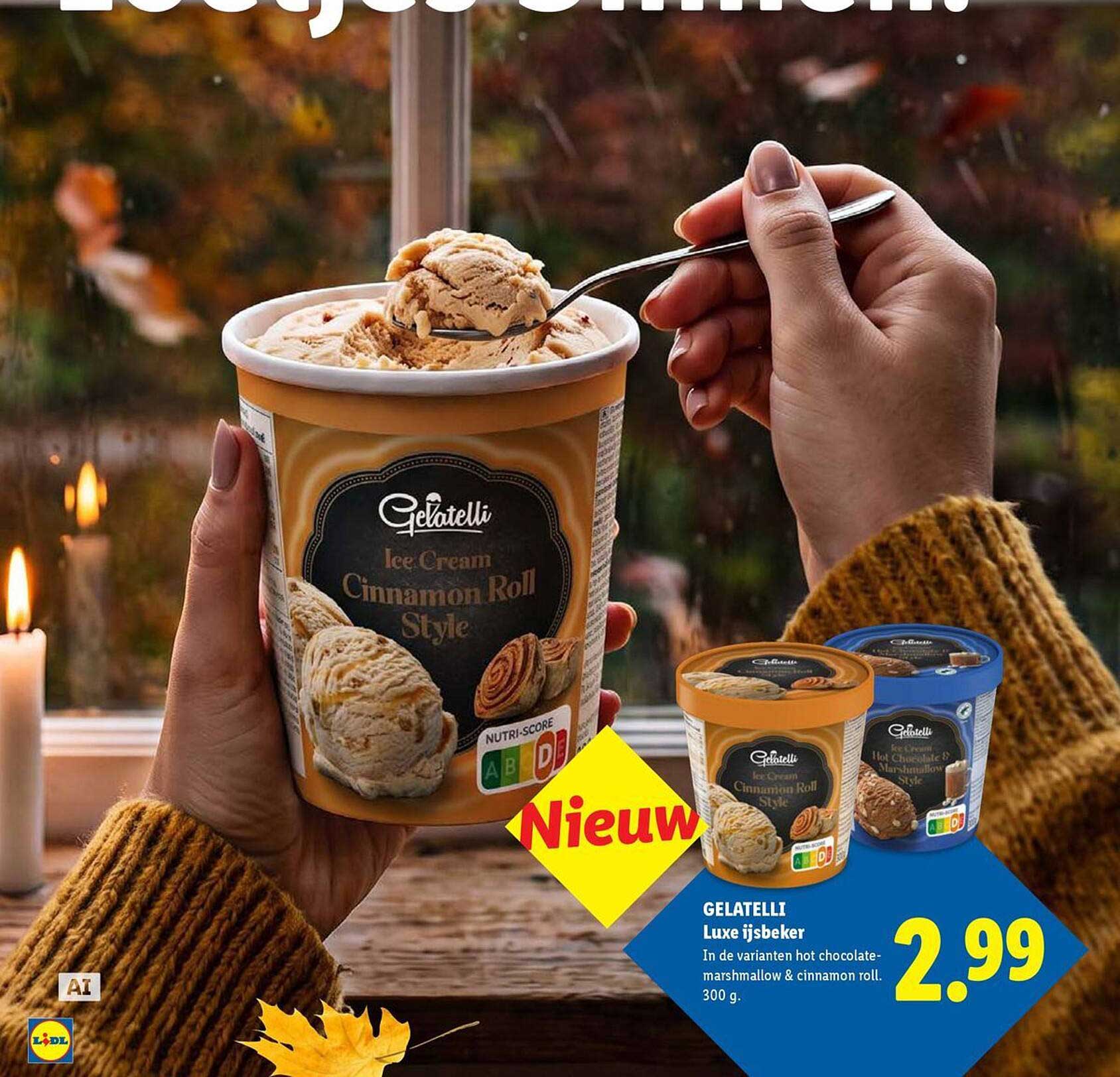 GELATELLI Luxe ijsbeker In de varianten hot chocolate-marshmallow & cinnamon roll. 300 g.