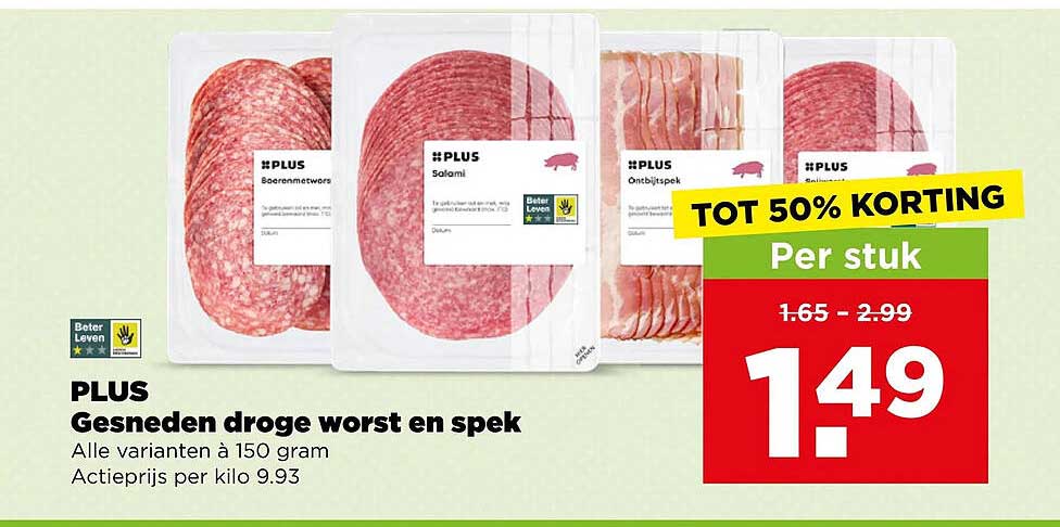 Gesneden droge worst en spek TOT 50% KORTING