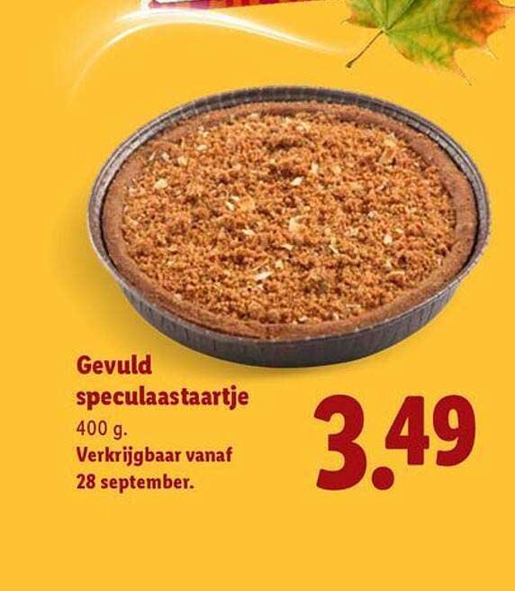 Gevuld speculaastaartje 400 g. Verkrijgbaar vanaf 28 september.