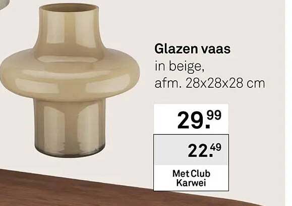 Glazen vaas in beige, afm. 28x28x28 cm
