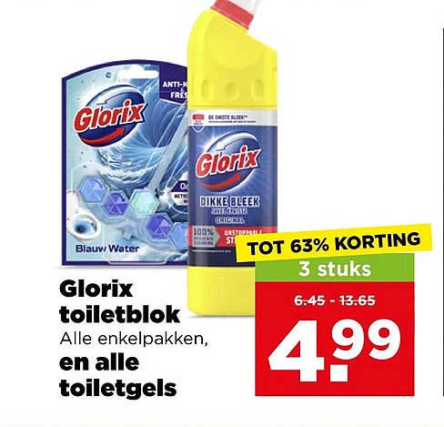 Glorix toiletblok Alle verpakkingen, en alle toiletgels TOT 63% KORTING 3 stuks