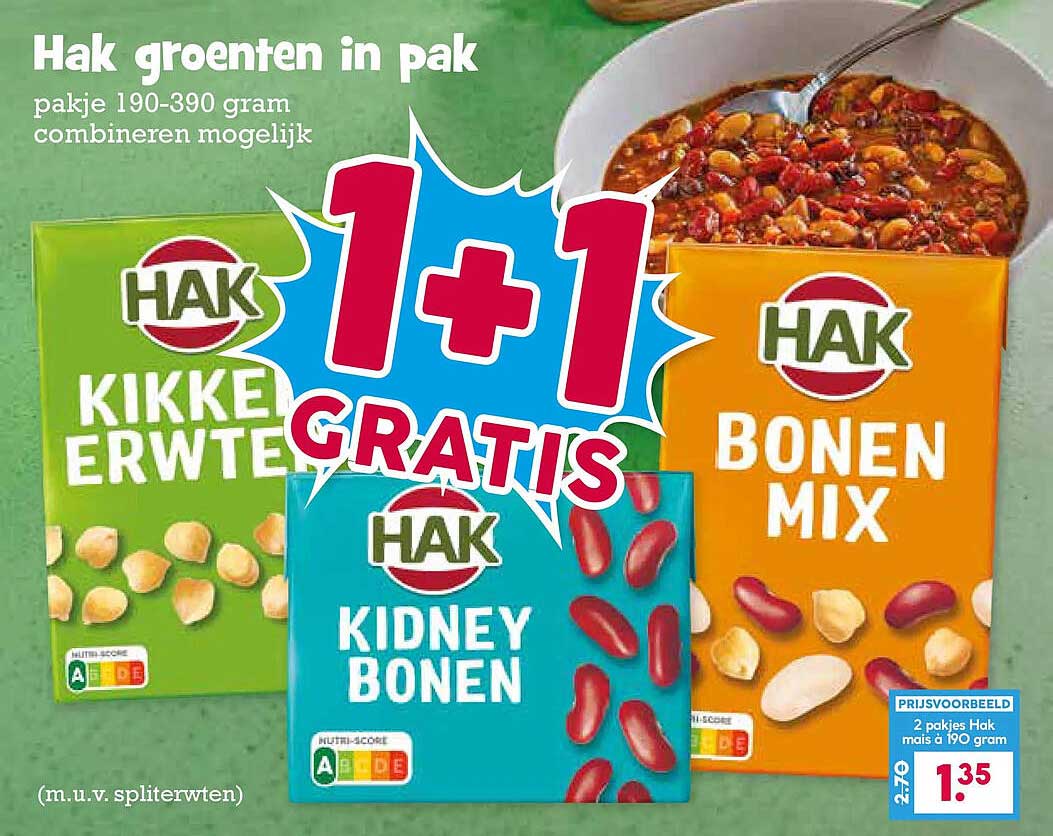 Hak groenten in pak 1+1 gratis