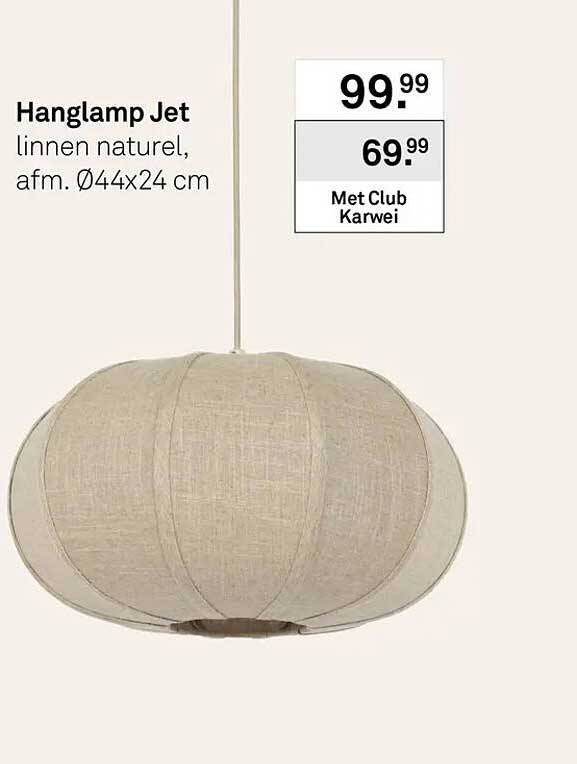 Hanglamp Jet linnen naturel, afm. Ø44x24 cm