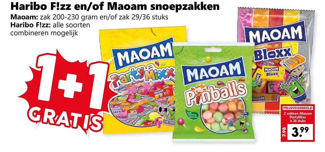 Haribo F!zz en/of Maoam snoepzakken 1+1 gratis