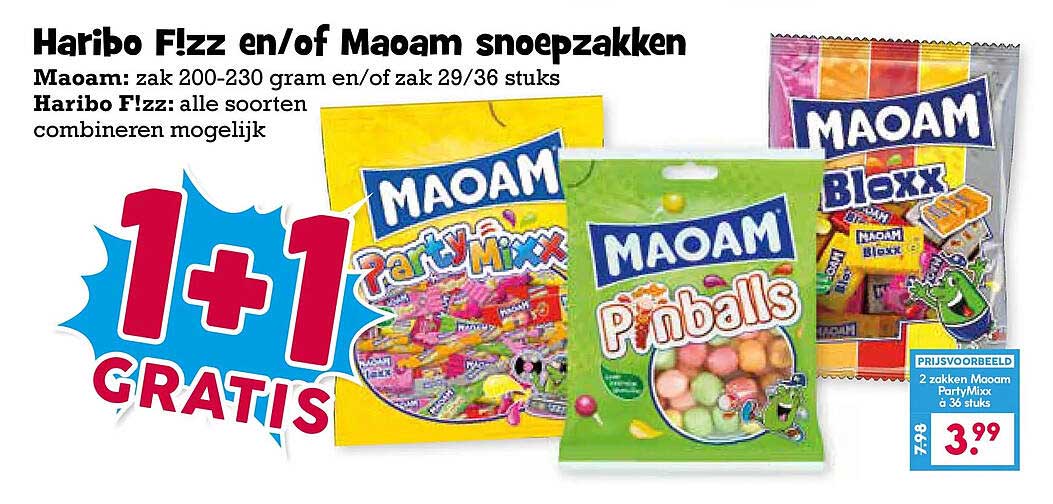 Haribo F!zz en/of Maoam snoepzakken 1+1 gratis