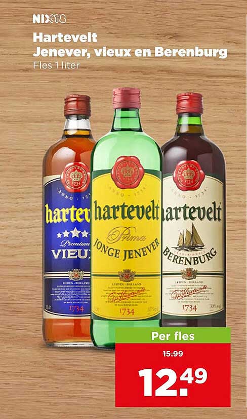 Hartevelt Jenever, vieux en Berenburg Fles 1 liter