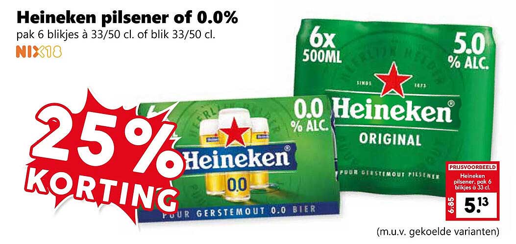 Heineken pilsener of 0.0% 25% KORTING