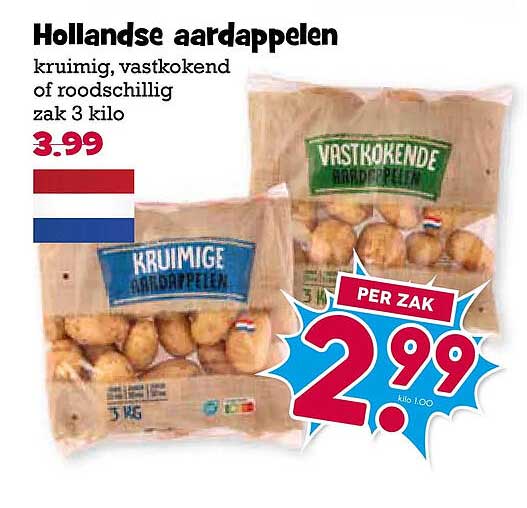 Hollandse aardappelen kruimig, vastkokend of roodschildig zak 3 kilo