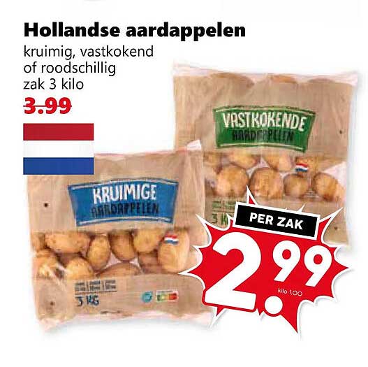 Hollandse aardappelen kruimig, vastkokend of roodschillig zak 3 kilo