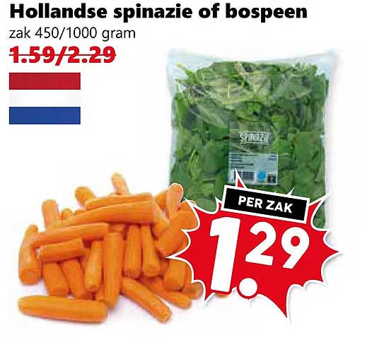 Hollandse spinazie of bospeen zak 450/1000 gram