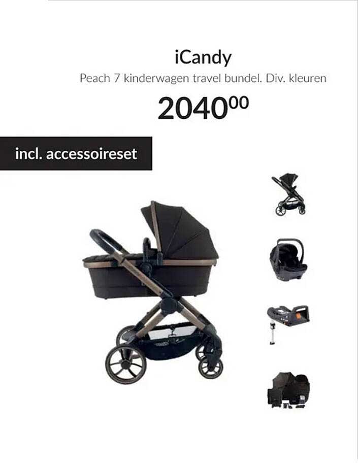 iCandy Peach 7 kinderwagen travel bundel. Div. kleuren incl. accessoireset