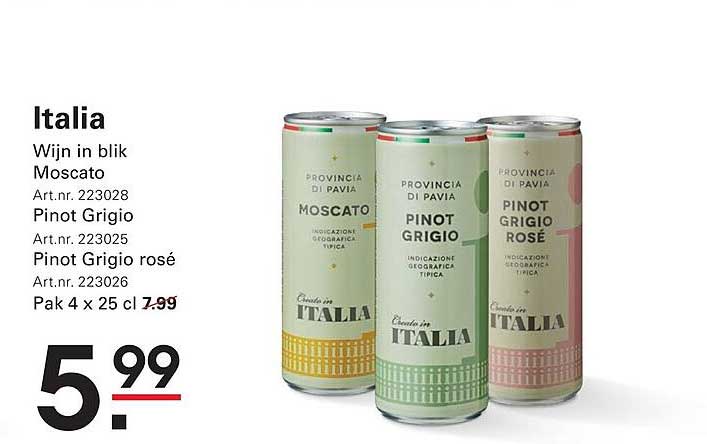Italia Wijn in blik Moscato Pinot Grigio Pinot Grigio rosé Pak 4 x 25 cl