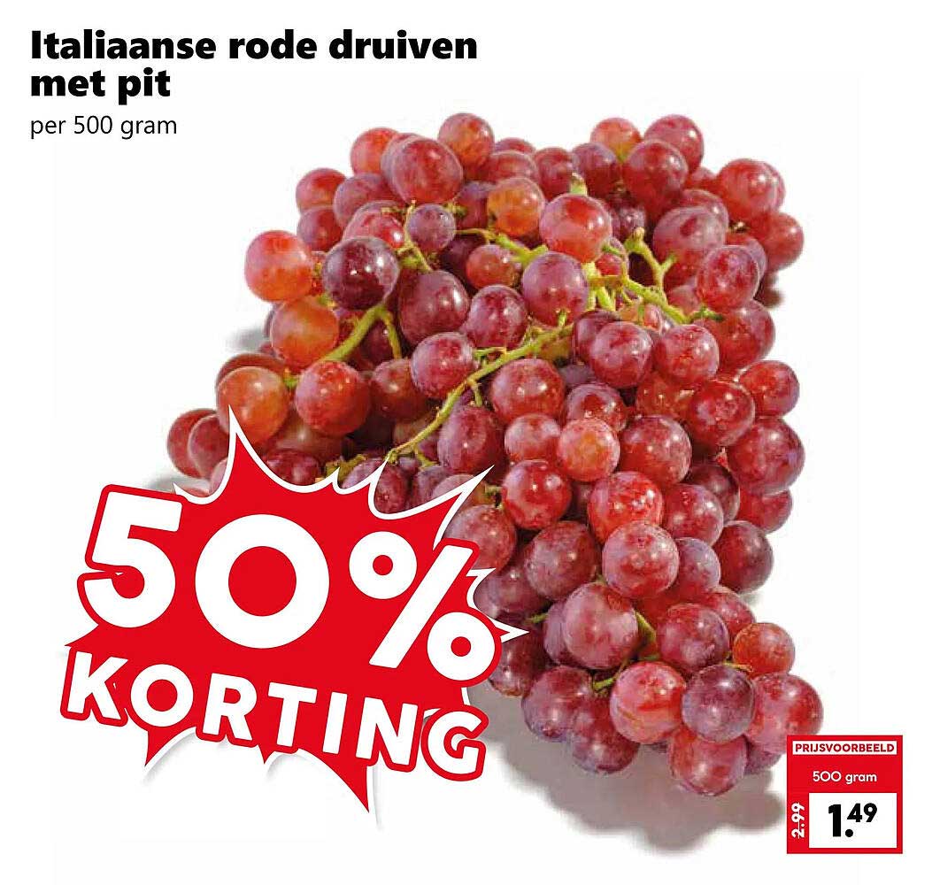 Italiaanse rode druiven met pit 50% korting