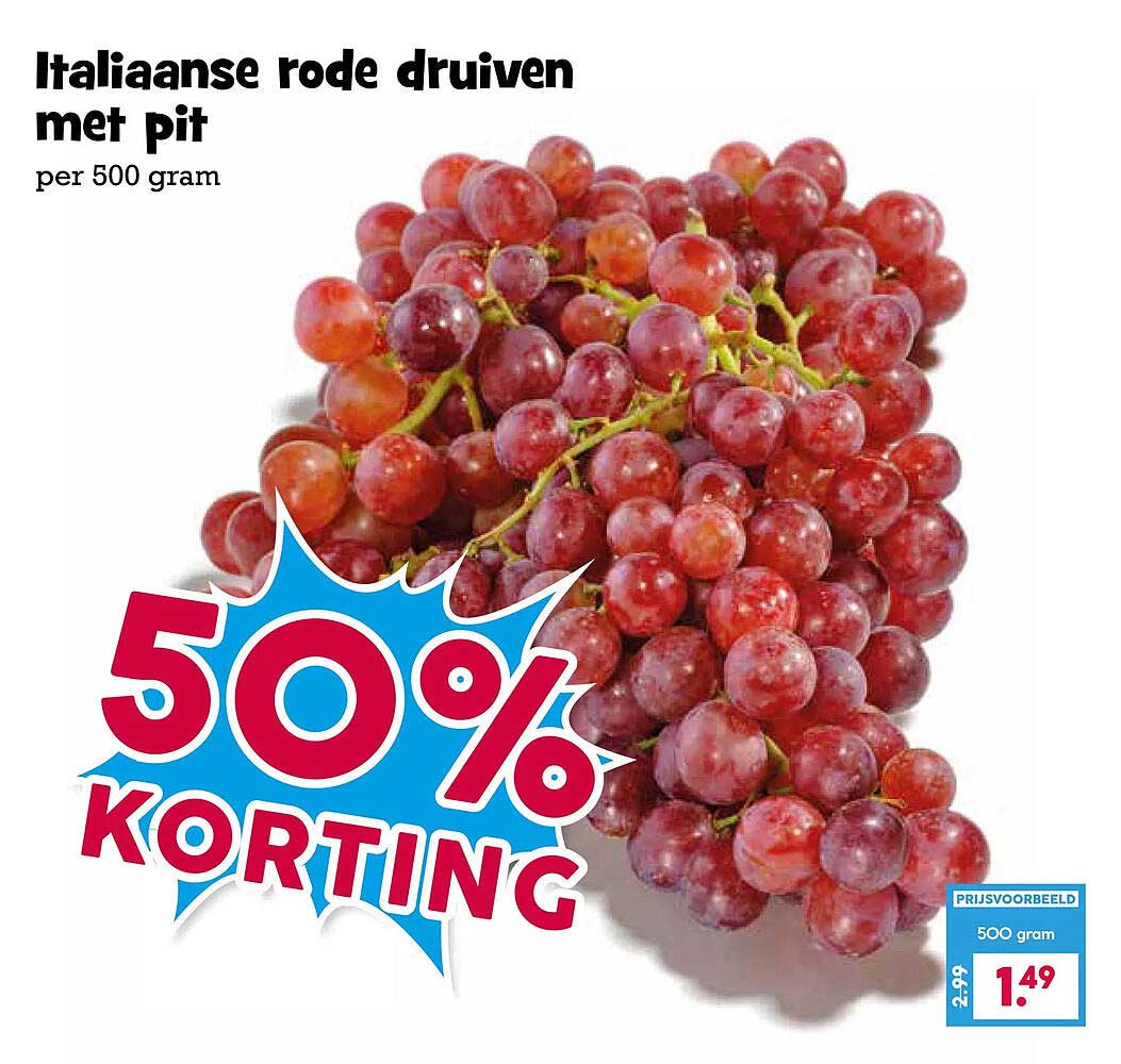 Italiaanse rode druiven met pit per 500 gram 50% KORTING