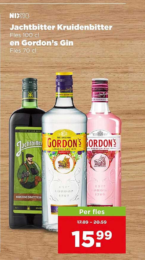Jachtbitter Kruidbitter Fles 100 cl en Gordon’s Gin Fles 70 cl