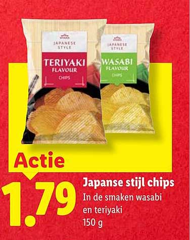 Japanse stijl chips In de smaken wasabi en teriyaki 150 g