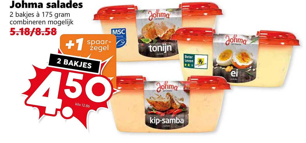 Johma salades 2 bakjes à 175 gram combineren mogelijk +1 spaarzegel