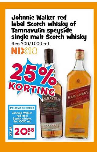 Johnnie Walker red label Scotch whisky of Tamnavulin speyside single malt Scotch whisky
