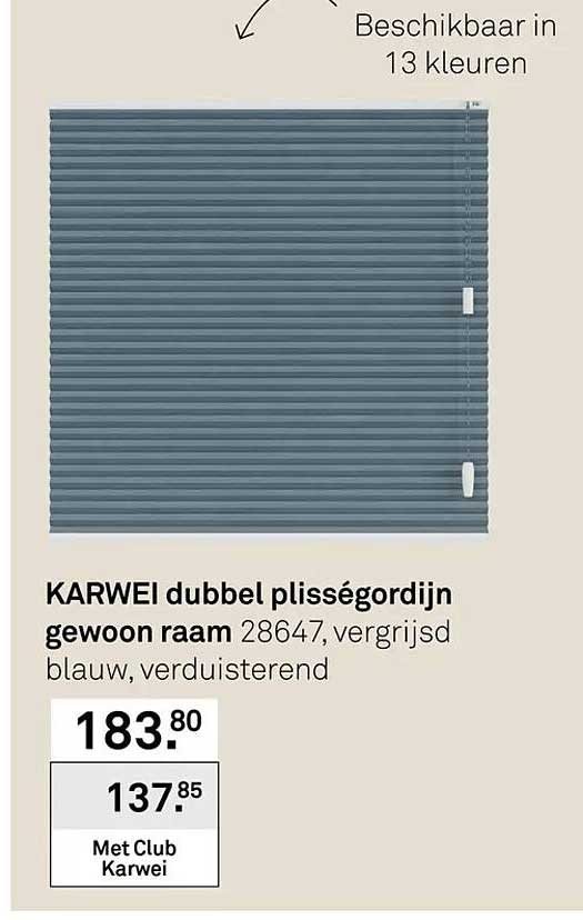 KARWEI dubbel plisségordijn gewoon raam 28647, vergrijsd blauw, verduisterend