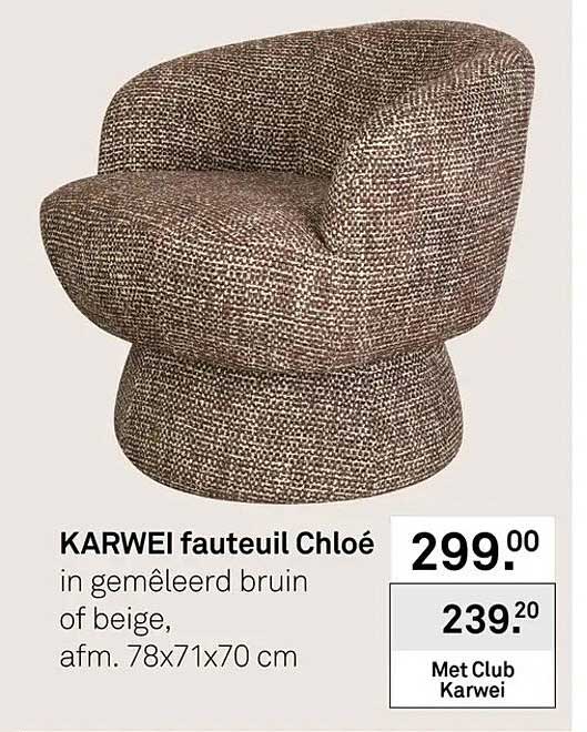 KARWEI fauteuil Chloë in gemêleerd bruin of beige, afm. 78x71x70 cm