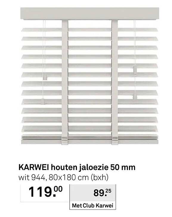 KARWEI houten jaloezie 50 mm wit 944, 80x180 cm (bxh)