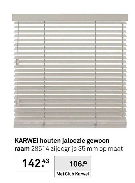 KARWEI houten jaloezie gewoon raam 28514 zijdegrijs 35 mm op maat