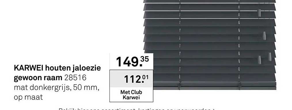 KARWEI houten jaloezie gewoon raam 28516 mat donkergrijs, 50 mm, op maat
