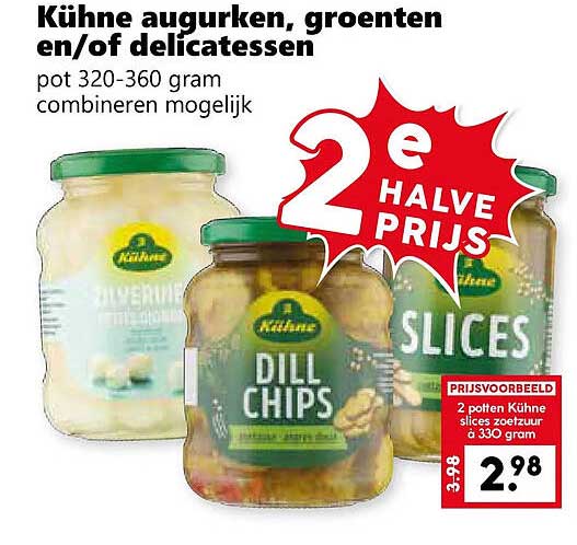Kühne augurken, groenten en/of delicatessen 2e halve prijs