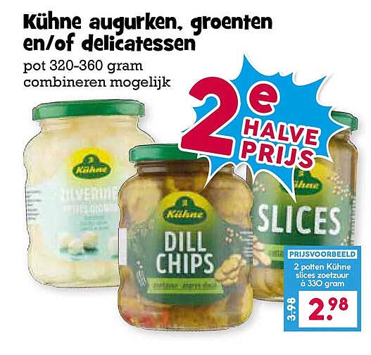 Kühne augurken, groenten en/of delicatessen pot 320-360 gram combineren mogelijk 2e halve prijs