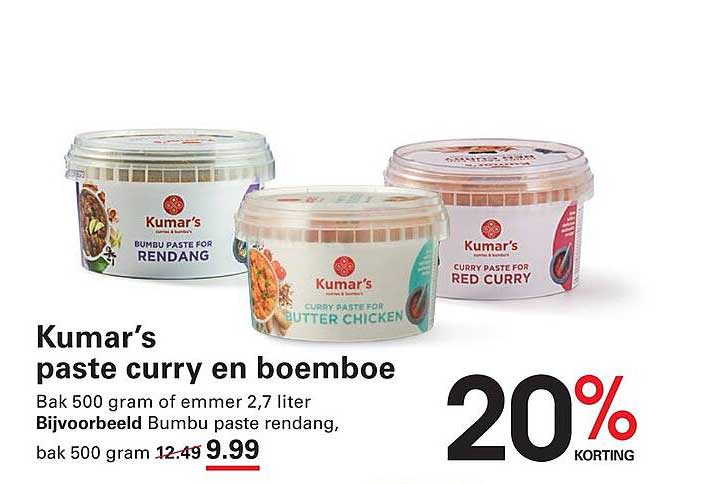 Kumar’s paste curry en boemboe 20% KORTING