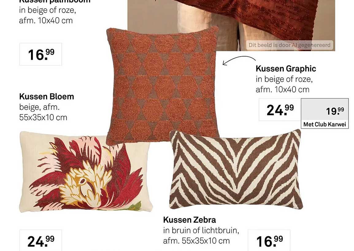 Kussen Graphic in beige of roze, afm. 10x40 cm
